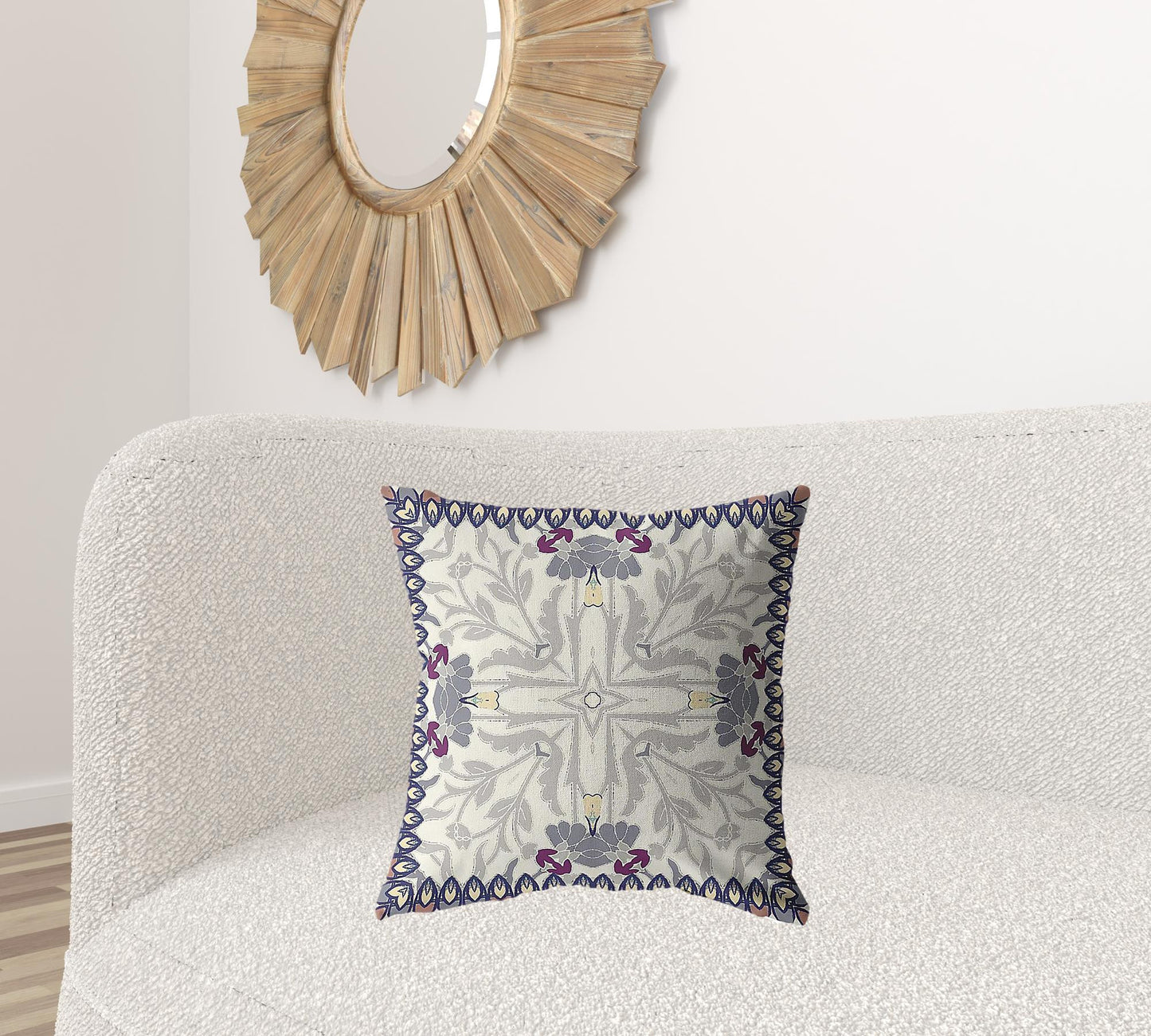 Gray Floral Frame Suede Pillow