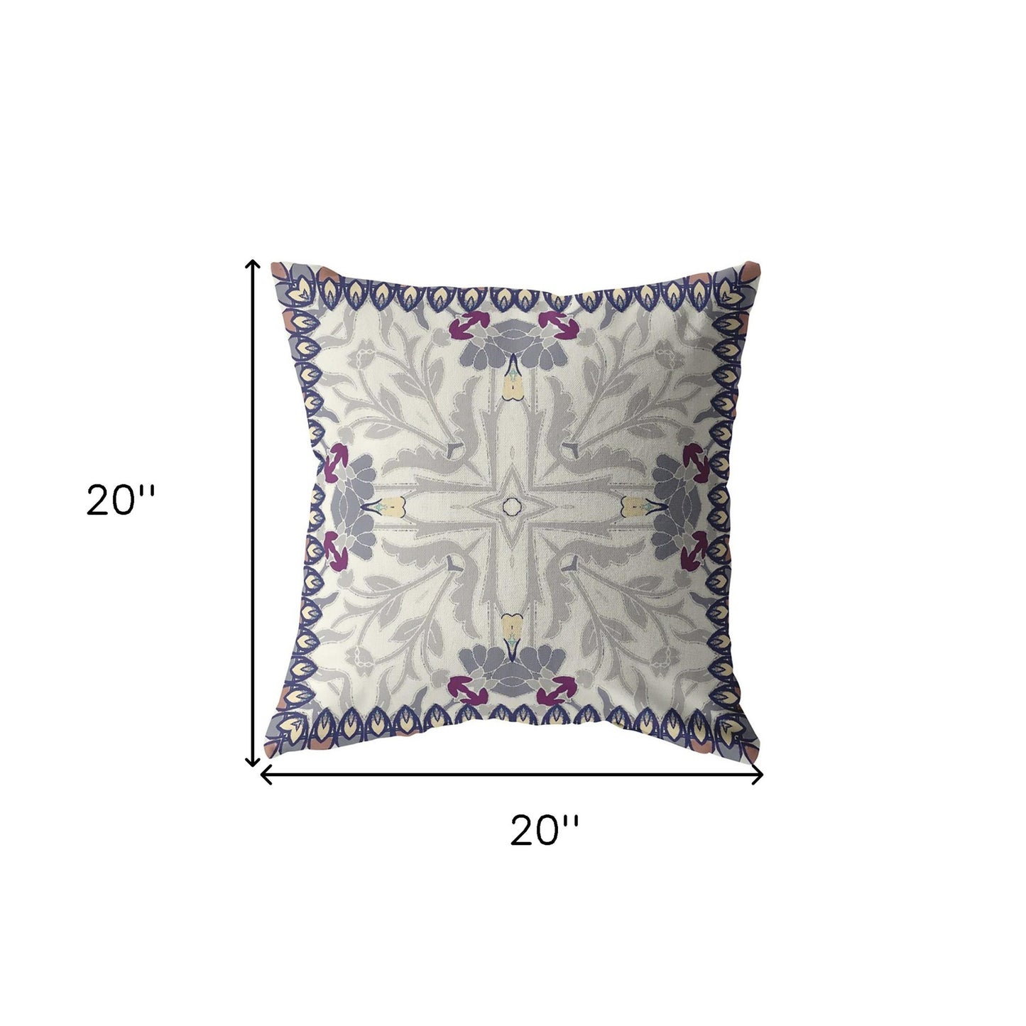Gray Floral Frame Suede Pillow