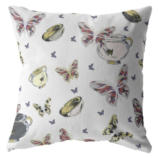 White Butterflies Suede Pillow