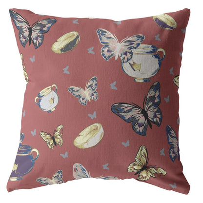 Copper Rose Butterflies Suede Pillow