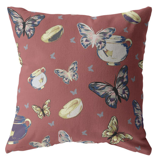 Copper Rose Butterflies Suede Pillow