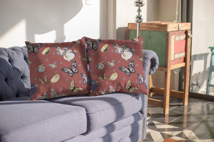 Copper Rose Butterflies Suede Pillow