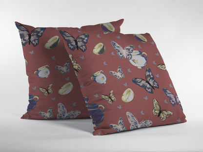 Copper Rose Butterflies Suede Pillow