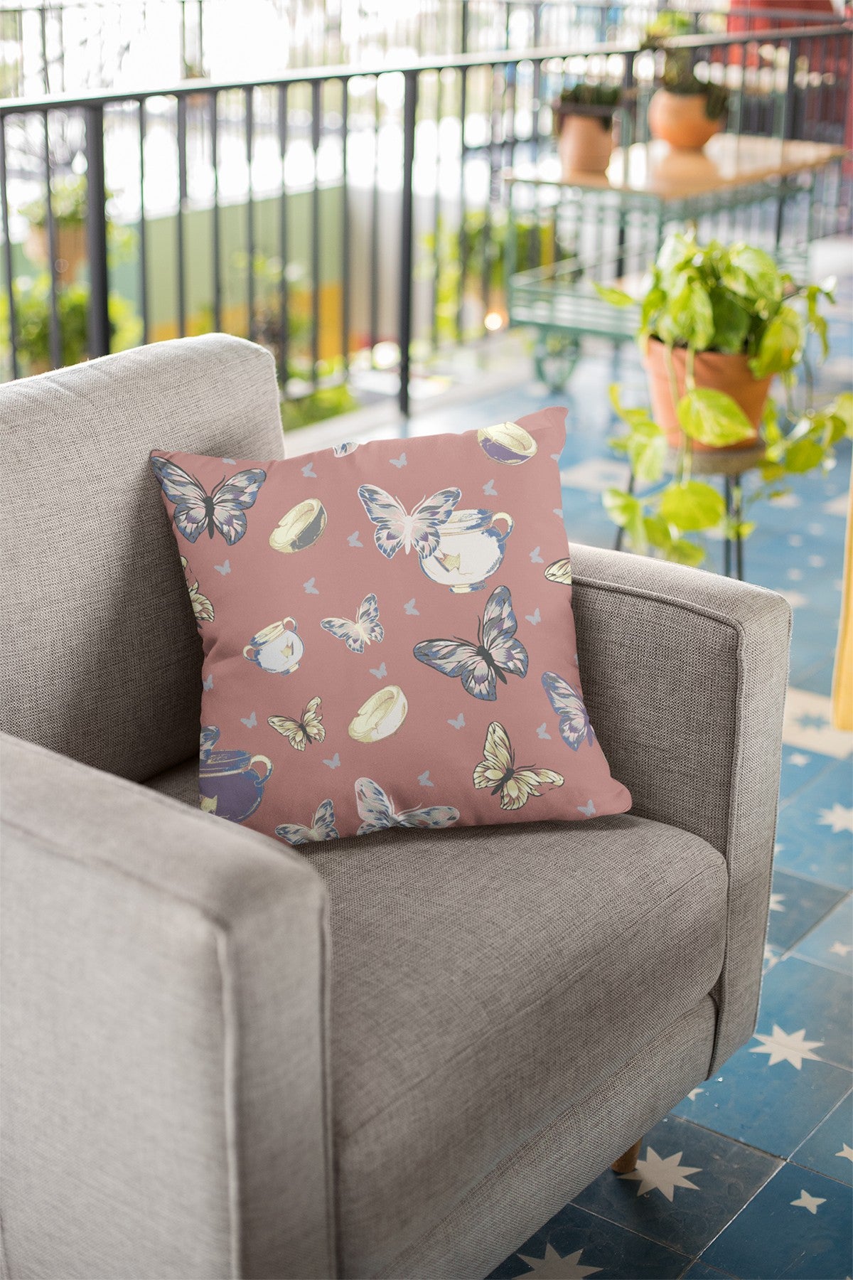 Copper Rose Butterflies Suede Pillow