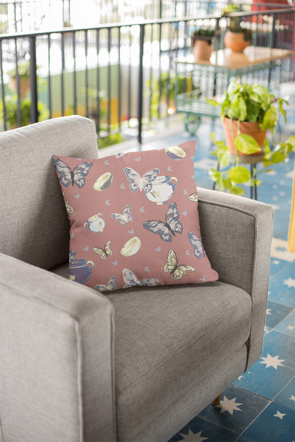 Copper Rose Butterflies Suede Pillow