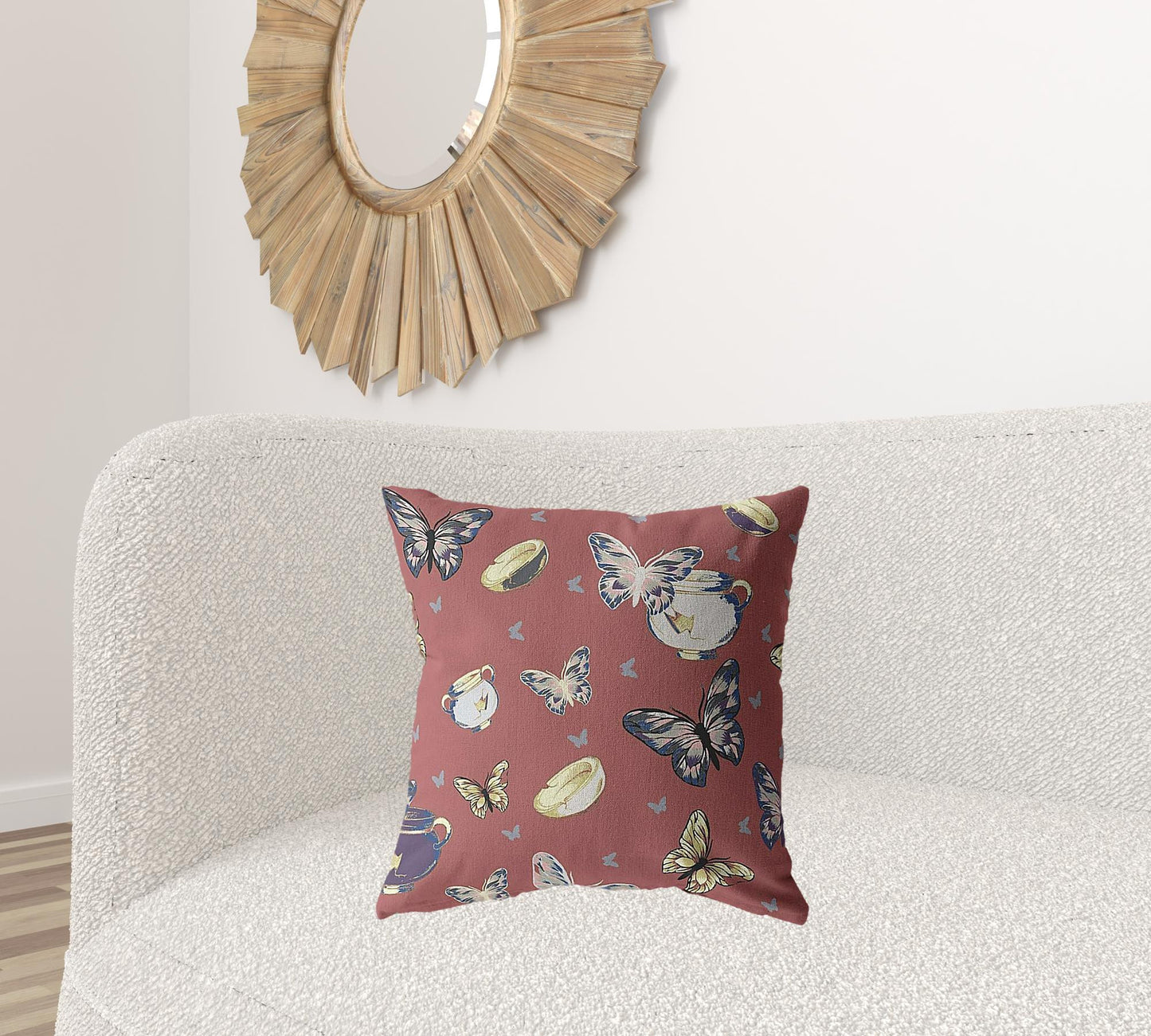 Copper Rose Butterflies Suede Pillow