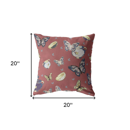 Copper Rose Butterflies Suede Pillow