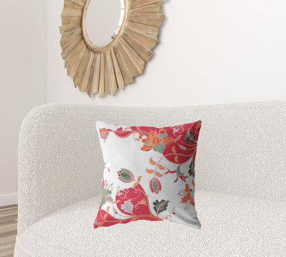 Red White Garden Suede Pillow