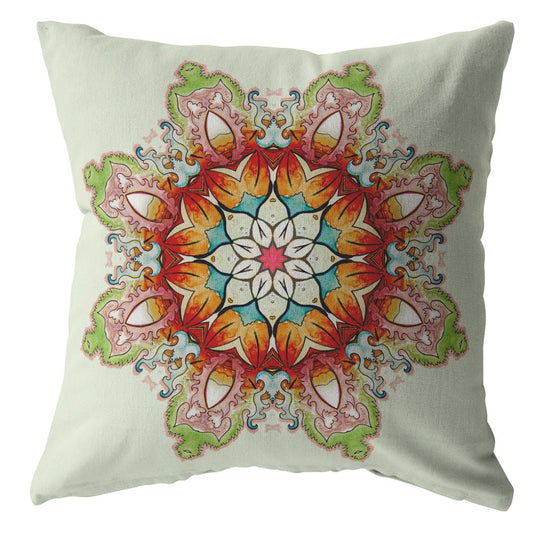 Orange Green Mandala Suede Pillow