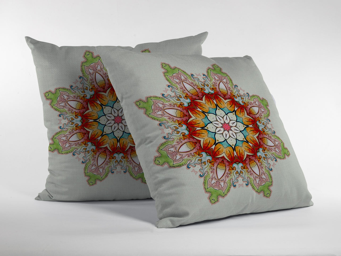 Orange Green Mandala Suede Pillow