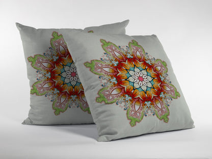 Orange Green Mandala Suede Pillow