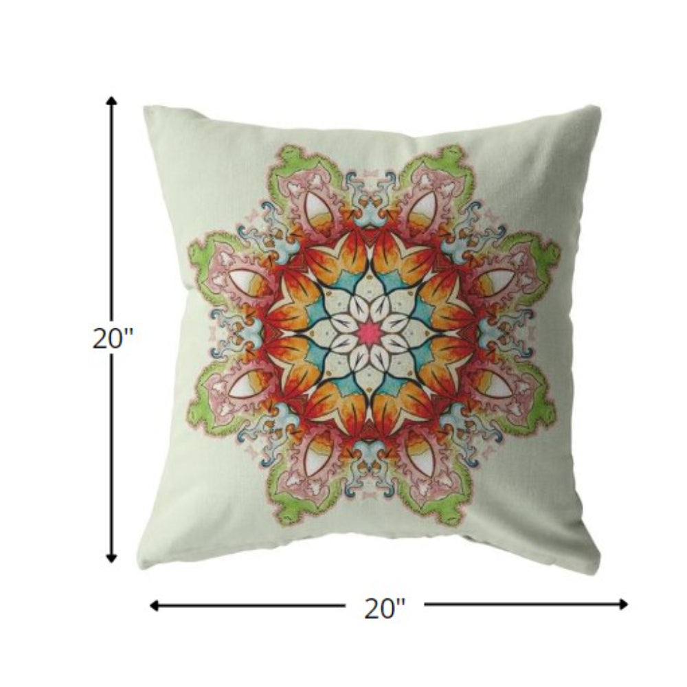 Orange Green Mandala Suede Pillow