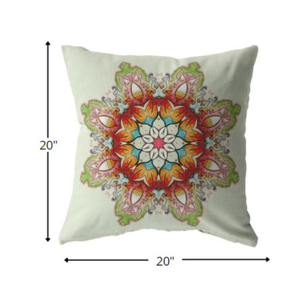 Orange Green Mandala Suede Pillow
