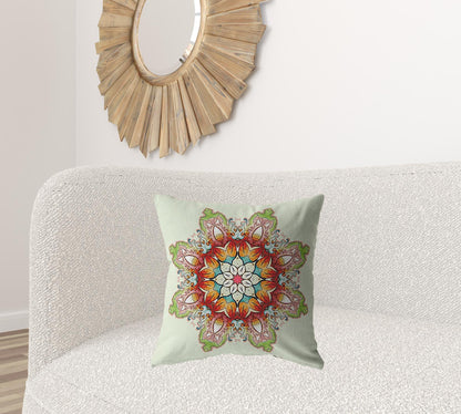 Orange Green Mandala Suede Pillow