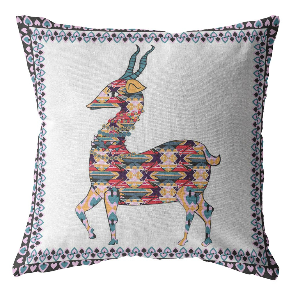 Blue White Boho Deer Suede Pillow