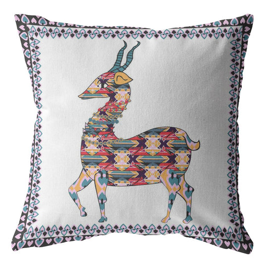Blue White Boho Deer Suede Pillow