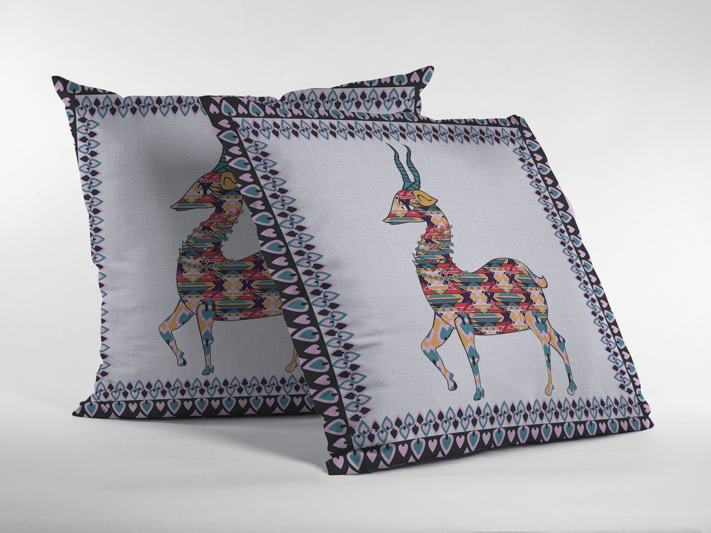 Blue White Boho Deer Suede Pillow