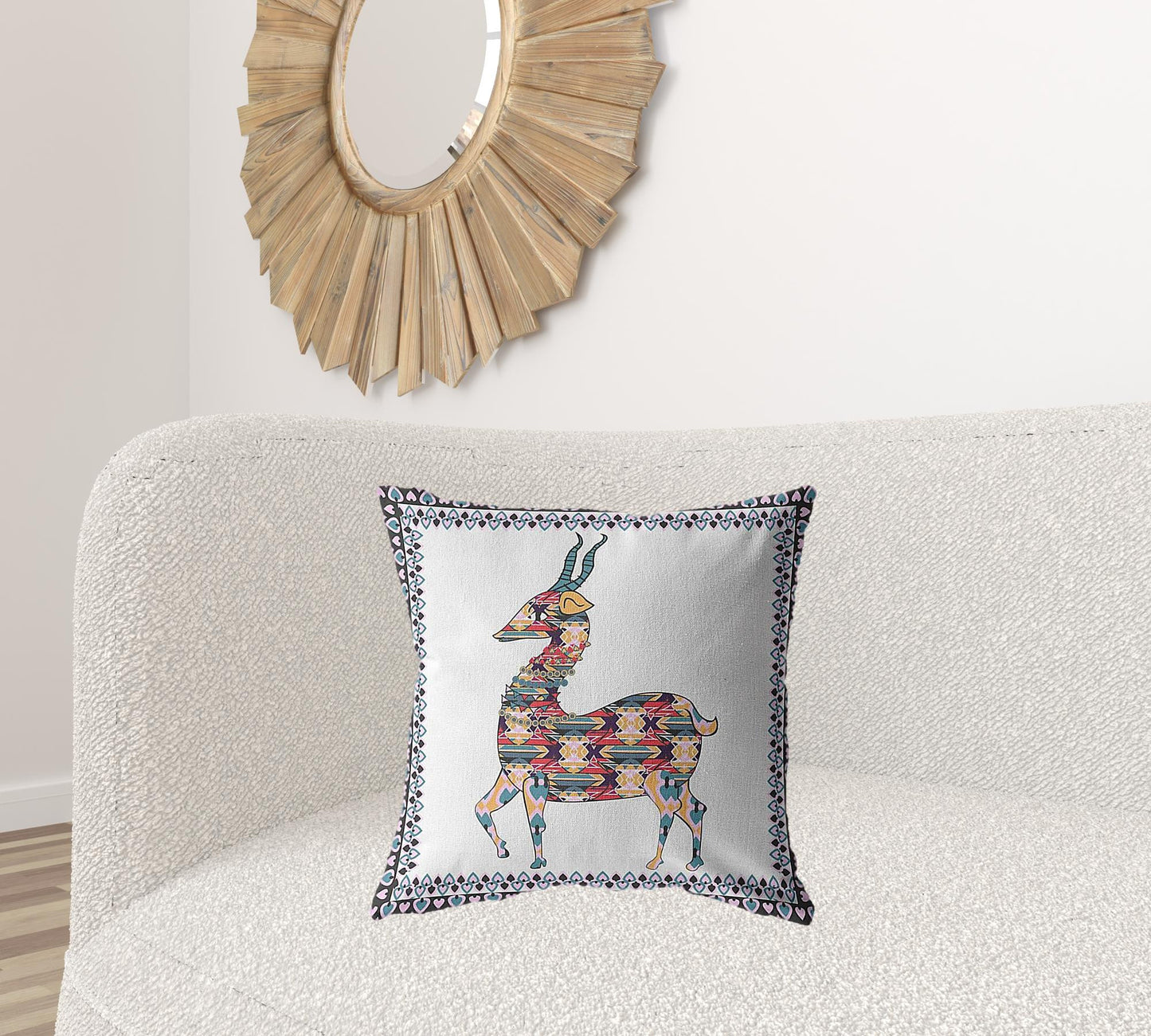 Blue White Boho Deer Suede Pillow