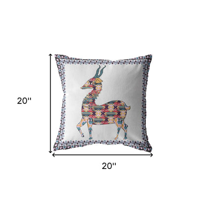 Blue White Boho Deer Suede Pillow