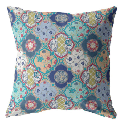 Blue Peach Trellis Suede Pillow