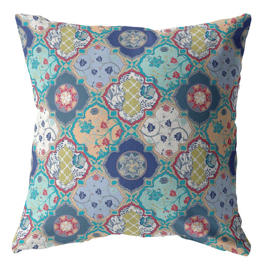 Blue Peach Trellis Suede Pillow