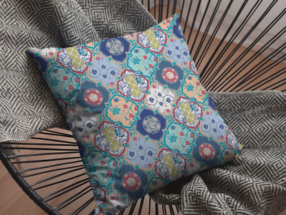 Blue Peach Trellis Suede Pillow