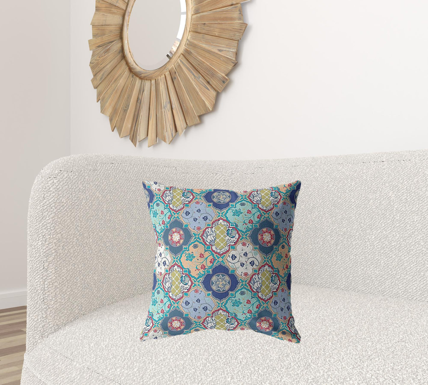 Blue Peach Trellis Suede Pillow