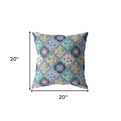 Blue Peach Trellis Suede Pillow