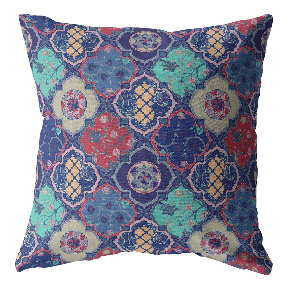Navy Red Trellis Suede Pillow