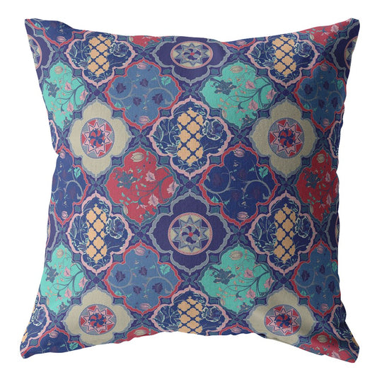 Navy Red Trellis Suede Pillow