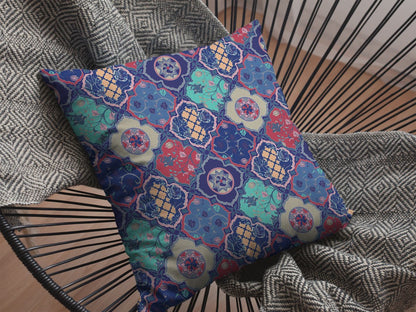 Navy Red Trellis Suede Pillow