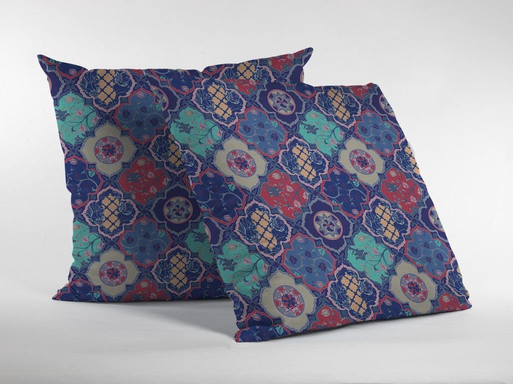 Navy Red Trellis Suede Pillow