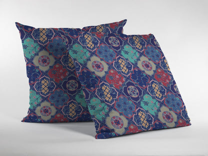 Navy Red Trellis Suede Pillow