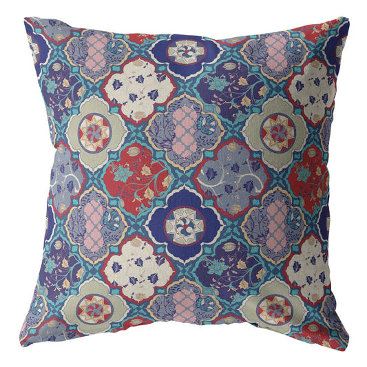 Turquoise Cream Trellis Suede Pillow