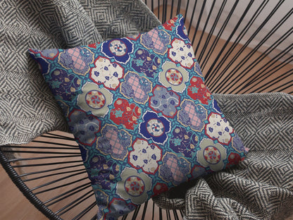 Turquoise Cream Trellis Suede Pillow