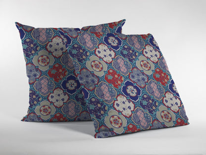 Turquoise Cream Trellis Suede Pillow