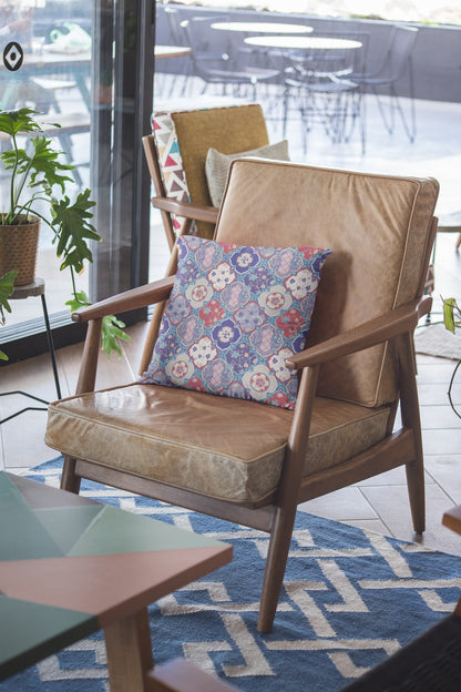 Turquoise Cream Trellis Suede Pillow
