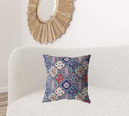 Turquoise Cream Trellis Suede Pillow