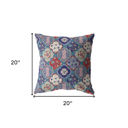 Turquoise Cream Trellis Suede Pillow