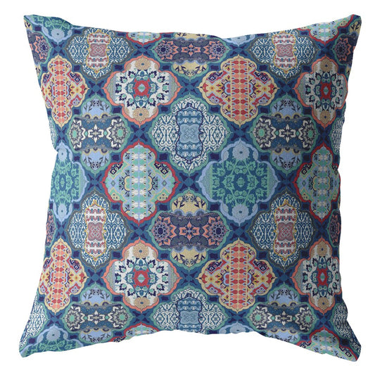 Turquoise Red Trellis Suede Pillow