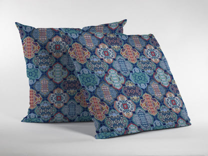 Turquoise Red Trellis Suede Pillow