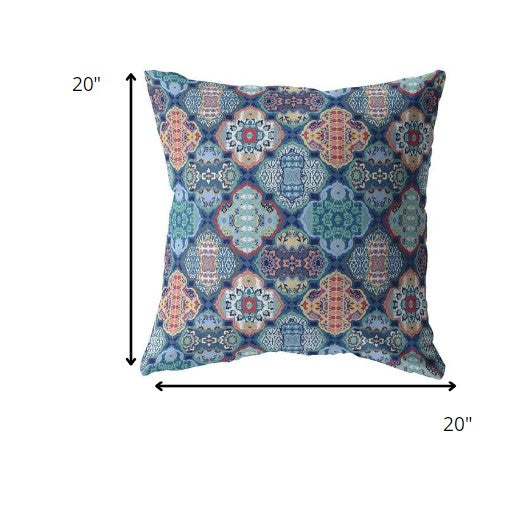 Turquoise Red Trellis Suede Pillow