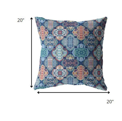 Turquoise Red Trellis Suede Pillow