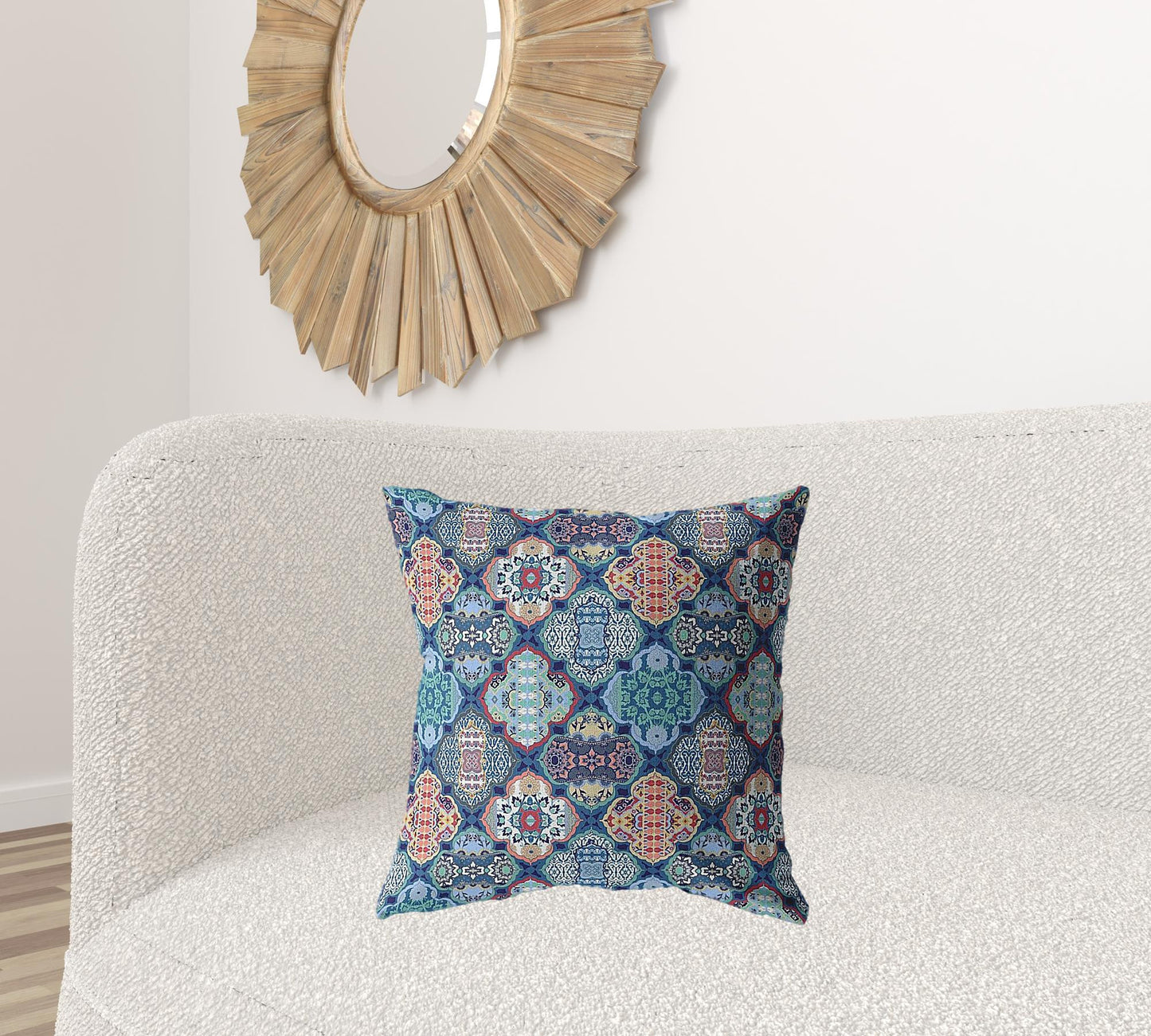 Turquoise Red Trellis Suede Pillow