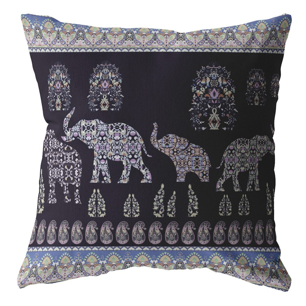Purple Ornate Elephant Suede Pillow