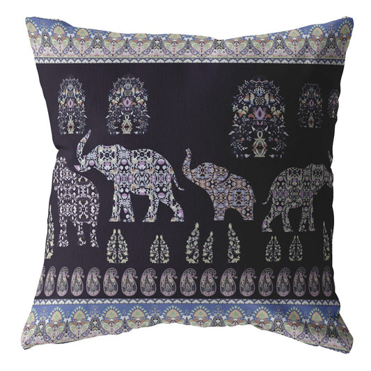 Purple Ornate Elephant Suede Pillow