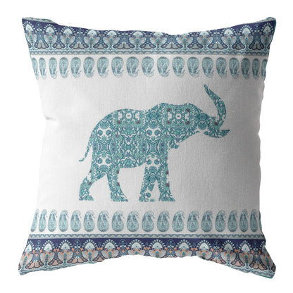 Teal Ornate Elephant Suede Pillow