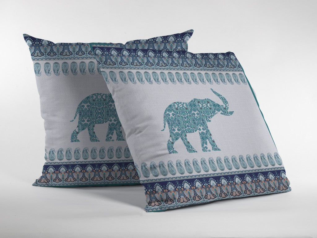 Teal Ornate Elephant Suede Pillow