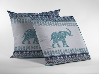 Teal Ornate Elephant Suede Pillow