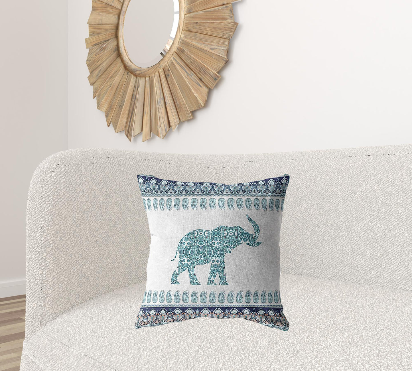 Teal Ornate Elephant Suede Pillow